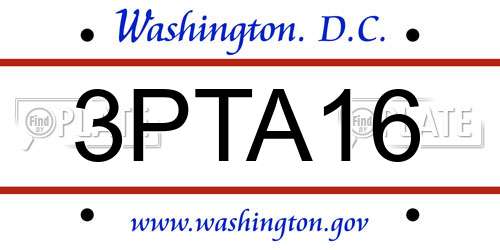 3PTA16 District Of Columbia License Plate