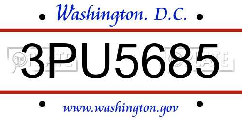 3PU5685 District Of Columbia License Plate