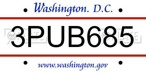 3PUB685 District Of Columbia License Plate