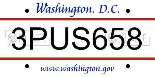 3PUS658 District Of Columbia License Plate