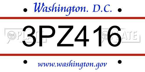 3PZ416 District Of Columbia License Plate