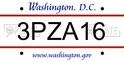 3PZA16 District Of Columbia License Plate