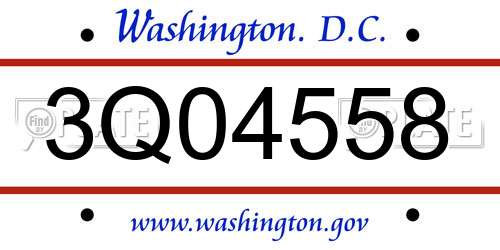 3Q04558 District Of Columbia License Plate