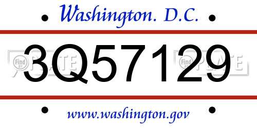 3Q57129 District Of Columbia License Plate