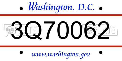 3Q70062 District Of Columbia License Plate