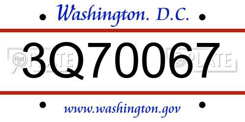 3Q70067 District Of Columbia License Plate
