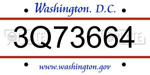 3Q73664 District Of Columbia License Plate