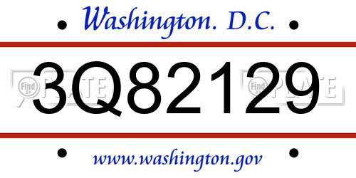 3Q82129 District Of Columbia License Plate