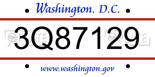 3Q87129 District Of Columbia License Plate