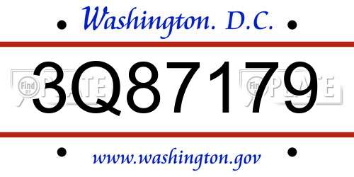 3Q87179 District Of Columbia License Plate