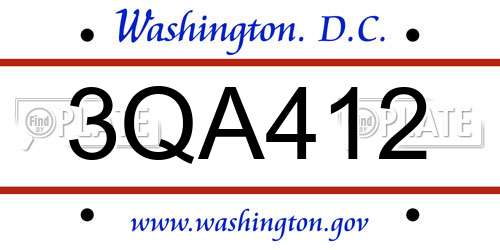 3QA412 District Of Columbia License Plate