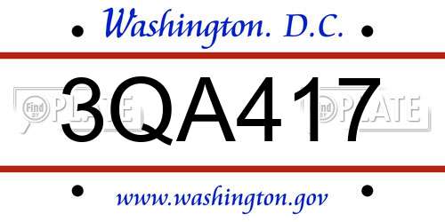 3QA417 District Of Columbia License Plate