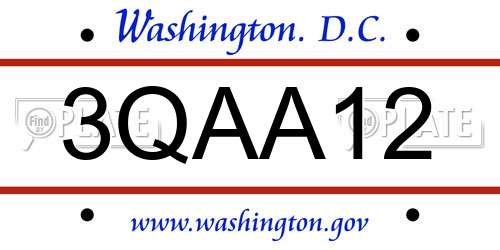 3QAA12 District Of Columbia License Plate