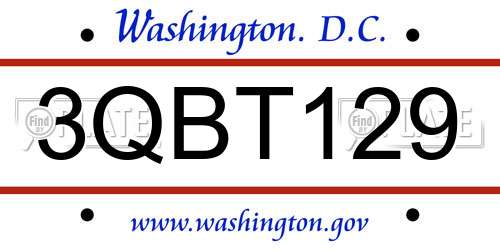 3QBT129 District Of Columbia License Plate