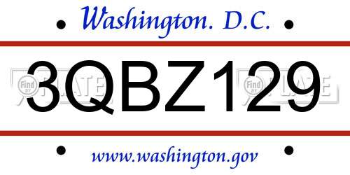 3QBZ129 District Of Columbia License Plate