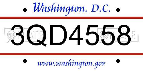 3QD4558 District Of Columbia License Plate