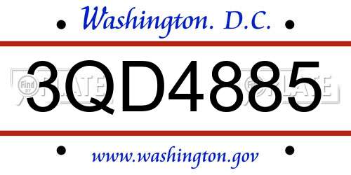 3QD4885 District Of Columbia License Plate
