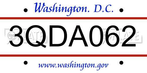 3QDA062 District Of Columbia License Plate