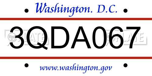 3QDA067 District Of Columbia License Plate