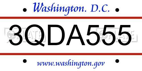 3QDA555 District Of Columbia License Plate