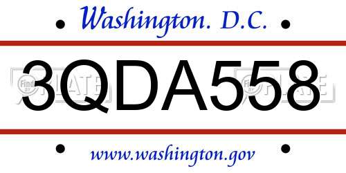 3QDA558 District Of Columbia License Plate