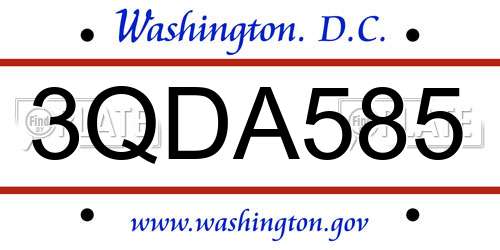 3QDA585 District Of Columbia License Plate