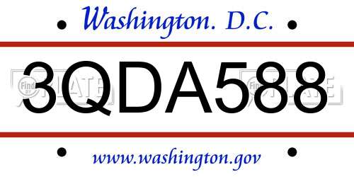 3QDA588 District Of Columbia License Plate