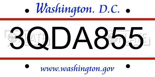 3QDA855 District Of Columbia License Plate