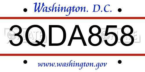 3QDA858 District Of Columbia License Plate