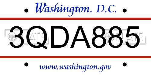 3QDA885 District Of Columbia License Plate