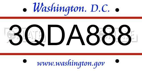 3QDA888 District Of Columbia License Plate
