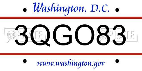 3QGO83 District Of Columbia License Plate