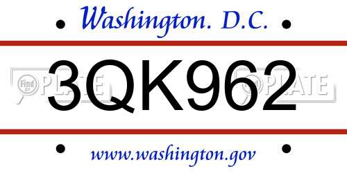 3QK962 District Of Columbia License Plate