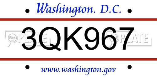 3QK967 District Of Columbia License Plate