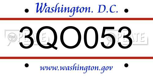 3QO053 District Of Columbia License Plate