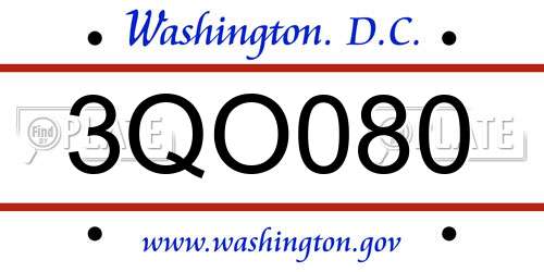 3QO080 District Of Columbia License Plate