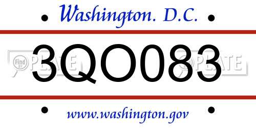 3QO083 District Of Columbia License Plate