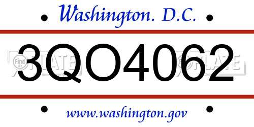 3QO4062 District Of Columbia License Plate