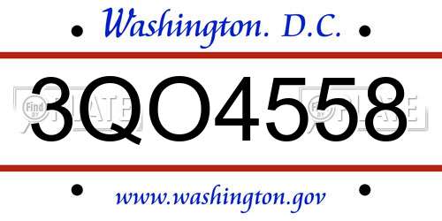 3QO4558 District Of Columbia License Plate