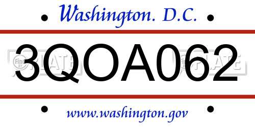 3QOA062 District Of Columbia License Plate