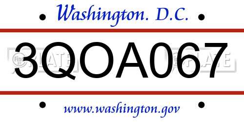 3QOA067 District Of Columbia License Plate