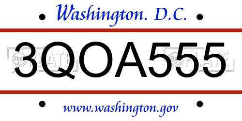 3QOA555 District Of Columbia License Plate