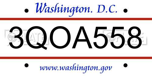 3QOA558 District Of Columbia License Plate