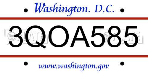 3QOA585 District Of Columbia License Plate