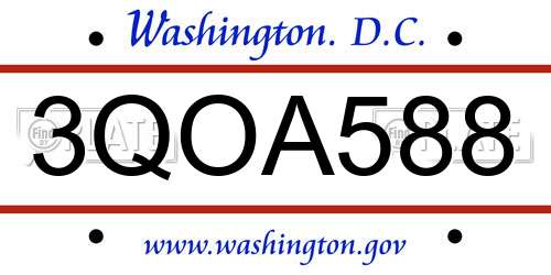 3QOA588 District Of Columbia License Plate