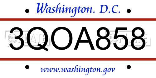 3QOA858 District Of Columbia License Plate