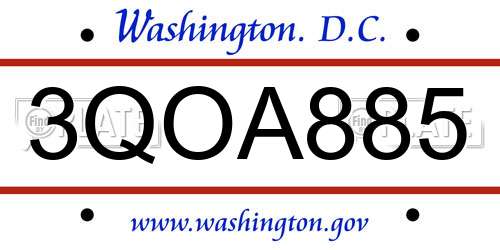3QOA885 District Of Columbia License Plate