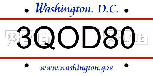 3QOD80 District Of Columbia License Plate