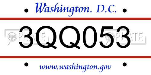 3QQ053 District Of Columbia License Plate
