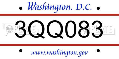 3QQ083 District Of Columbia License Plate